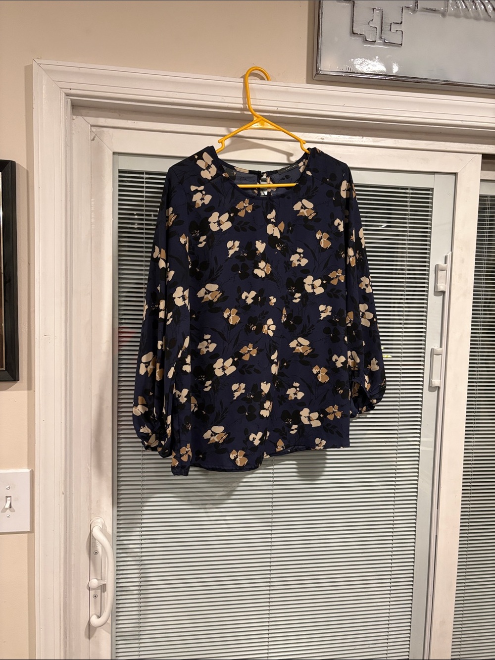 West Kei Navy Floral Button-Back Blouse